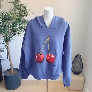Edikted Cherry Graphic Oversized Hoodie Blue Size S